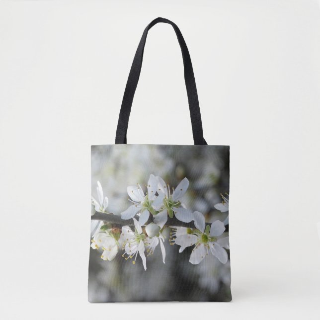 Saca Tote Estampada com Foto de Flores Brancas (Frente)
