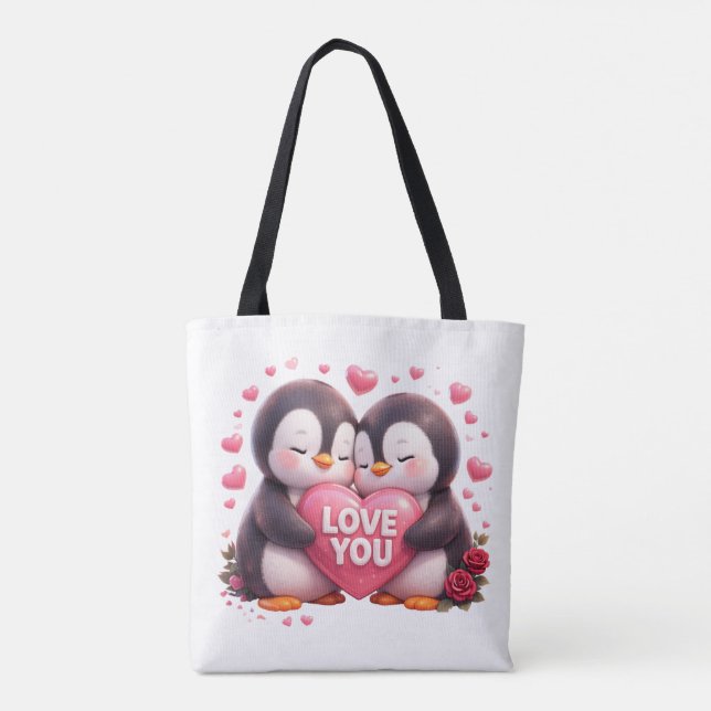 Saca Tote Fofo de Pinguim 3D Amor (Verso)