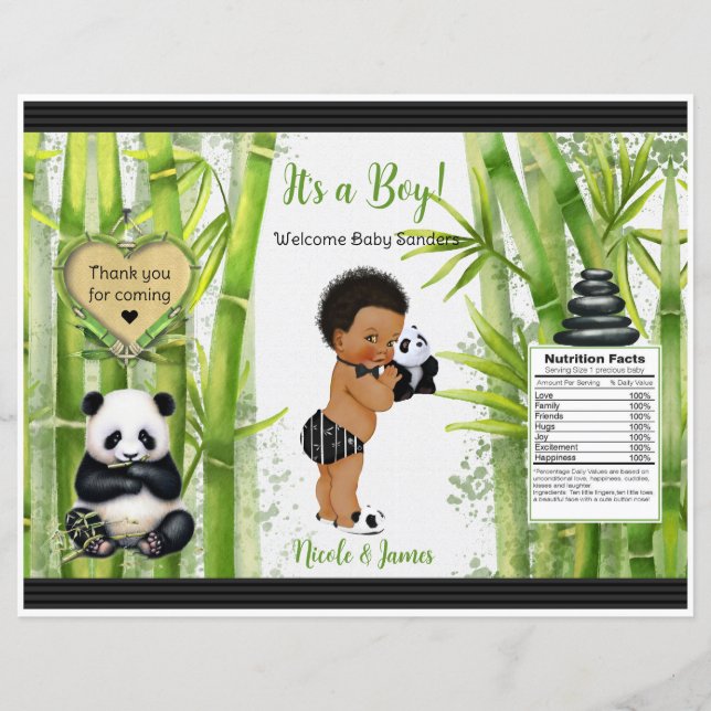 Saco de Batata Frita Tema Panda Bamboo Bebê Menino (Frente)