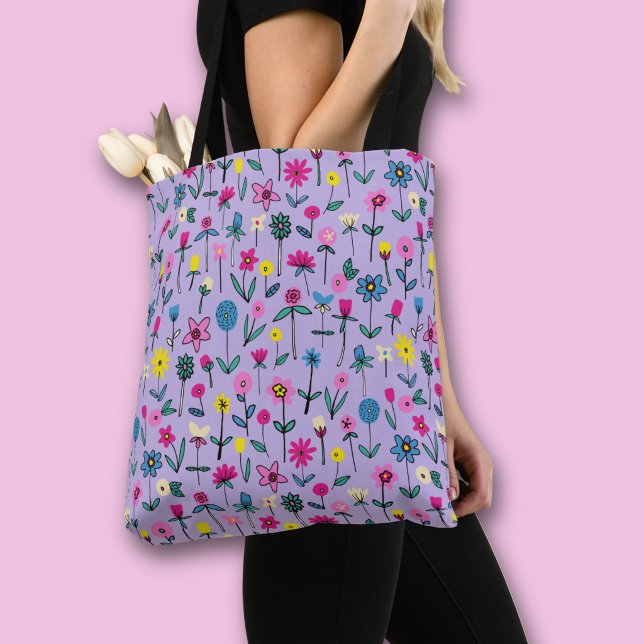 Saco de Compras Tote Jardim de Flores Lilás (Lilac wildflower olorful floral all over print tote bag)
