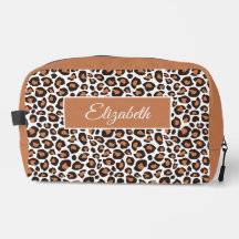 Saco de Cosméticos Estilo Leopardo Marrom com Nome