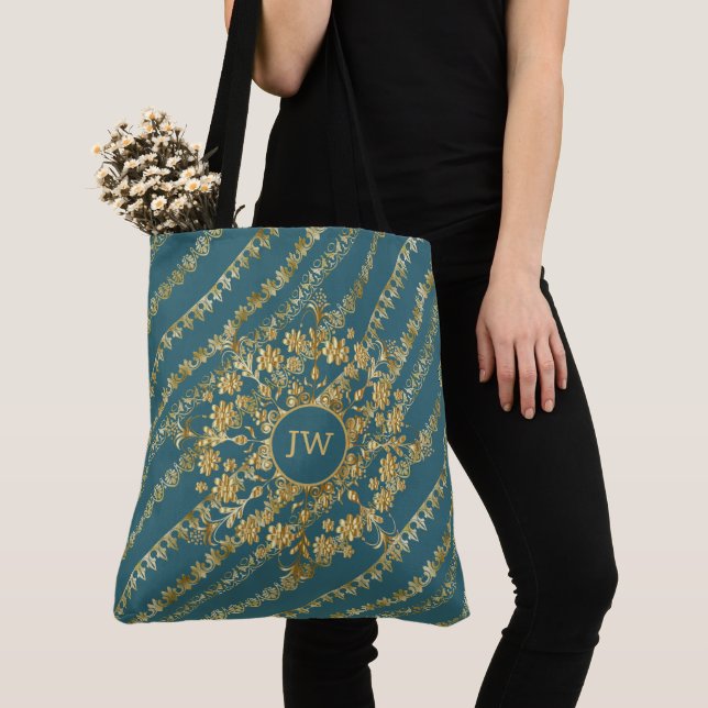 Saco de mão azul e dourado Chic Fun Tote (Close Up)