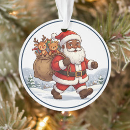 Saco de Natal do Papai Noel Negro com Ornamento de