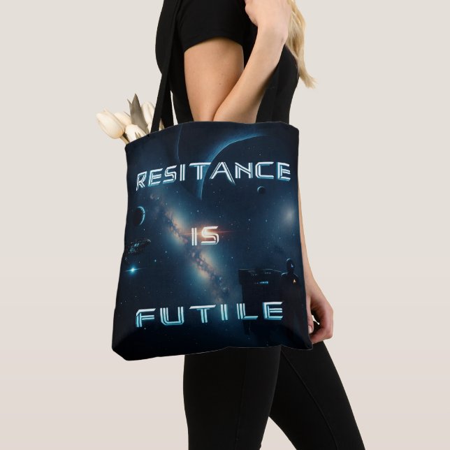 Saco de Tote Cósmico "Resistência é Fútil" (Close Up)