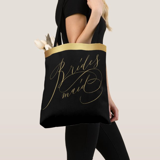 Saco de Tote de Bridesmaid, Script Dourado Elegant (Close Up)