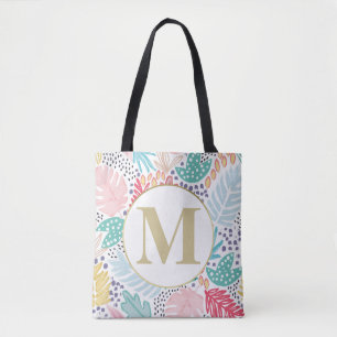 Saco de Tote de Colagem Tropical Monograma Colorid