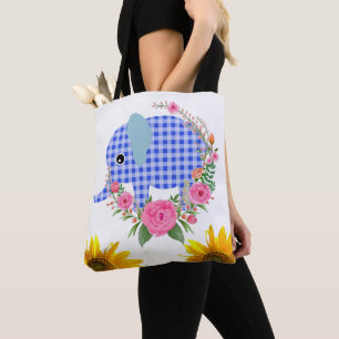 Saco de Tote de Elefante Azul Sunflower