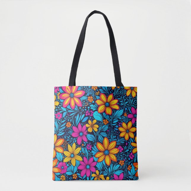 Saco de Tote de Flor Selvagem Psicodélico (Frente)
