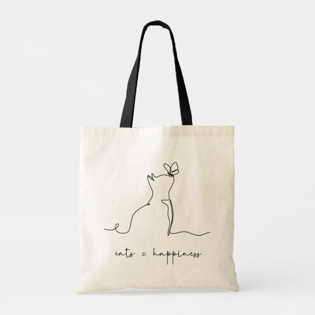 Saco de tote de gato feliz bonito | bolsa para grá (Verso)