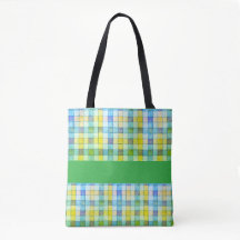 Saco de Tote de Gingham azul verde