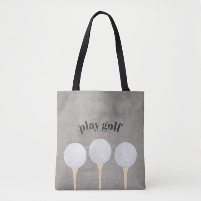saco de tote de golfe cinza em relevo e branco (Frente)