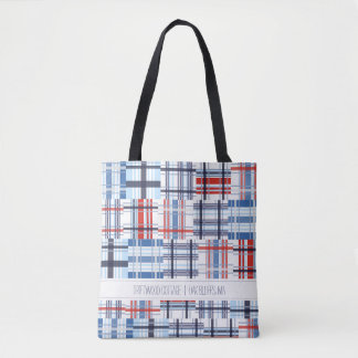 Saco de Tote de Madras Vermelhas, Brancas e Azuis
