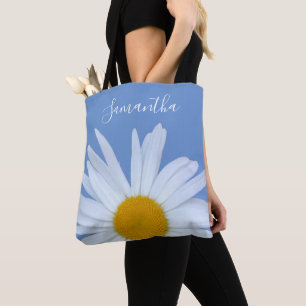 Saco de Tote de Script Branco Elegante Azul-Marinh