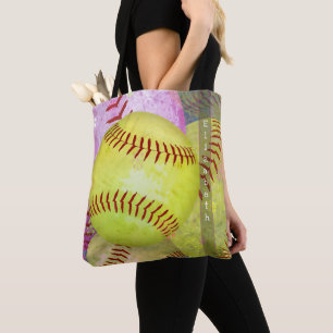 saco de tote de softball feminino com nome persona