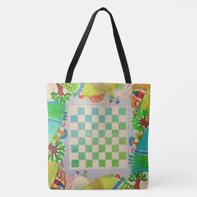 Saco de Tote de Tabuleiro de Jogo Colorido em Aqua (Frente)