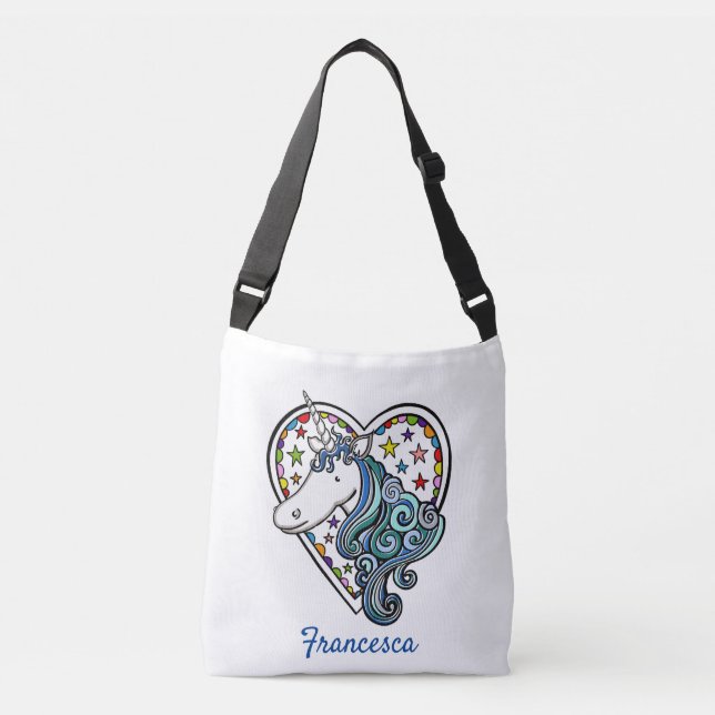 Saco de Tote do Coração Personalizado do Unicorn (Frente)