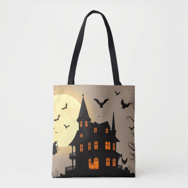 Saco de Tote do Halloween - Design mínimo de "BOO" (Frente)