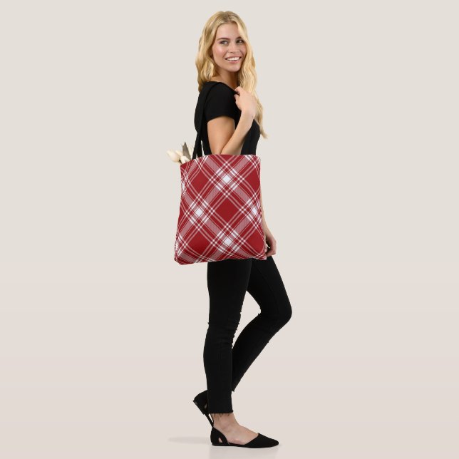 Saco de Tote do Tartan Vermelho e Branco (No(a) Modelo)