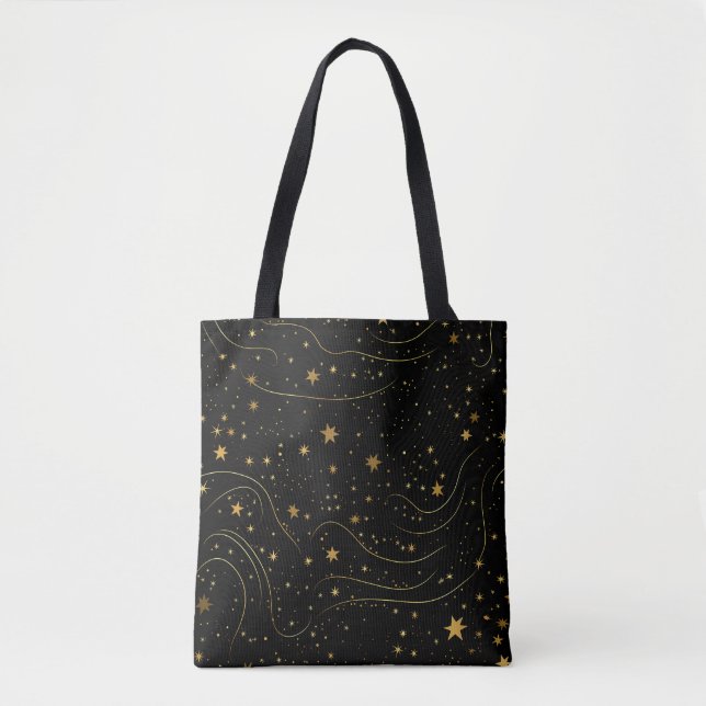 Saco de Tote Dourado Starry Night Elegante (Frente)