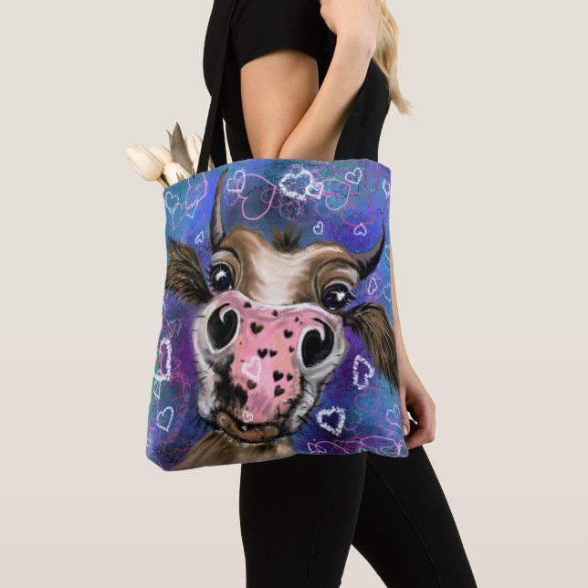 Saco de Tote Engraçado com Vaca Curiosa Reproduzív (Close Up)