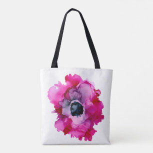 Saco de tote floral pintado com uma mão cor-de-ro
