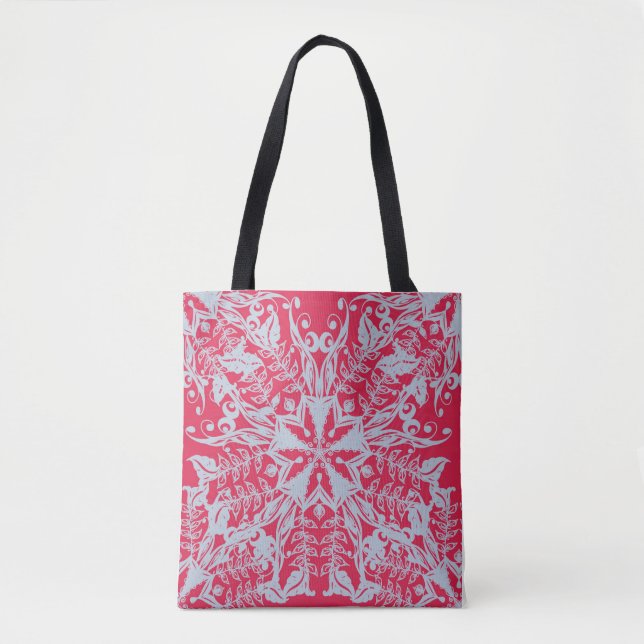 Saco de Tote Magenta Viva com Decoração Prateada (Frente)
