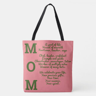 Saco de tote MOM - Rosa e Verde