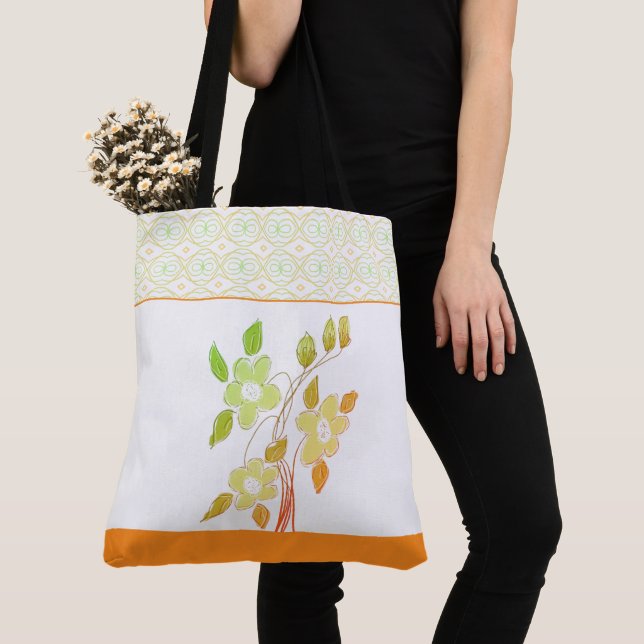 Saco de Tote Padrão Laranja e Verde (Close Up)