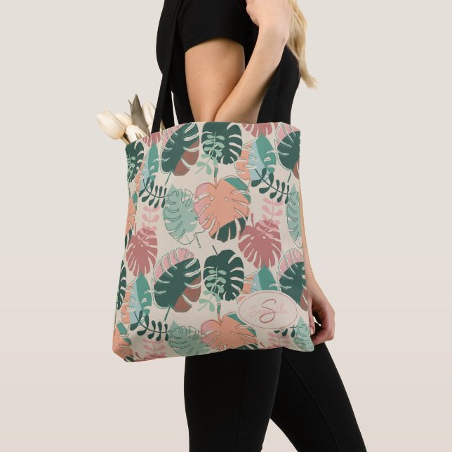 Saco de Tote Personalizado Boho Monstera Summer (Close Up)