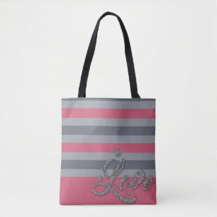 Saco de Tote Personalizado com faixas rosa