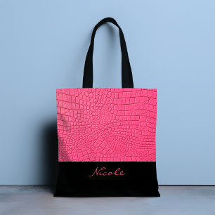 Saco de Tote Personalizado de Couro Rosa Texturiza