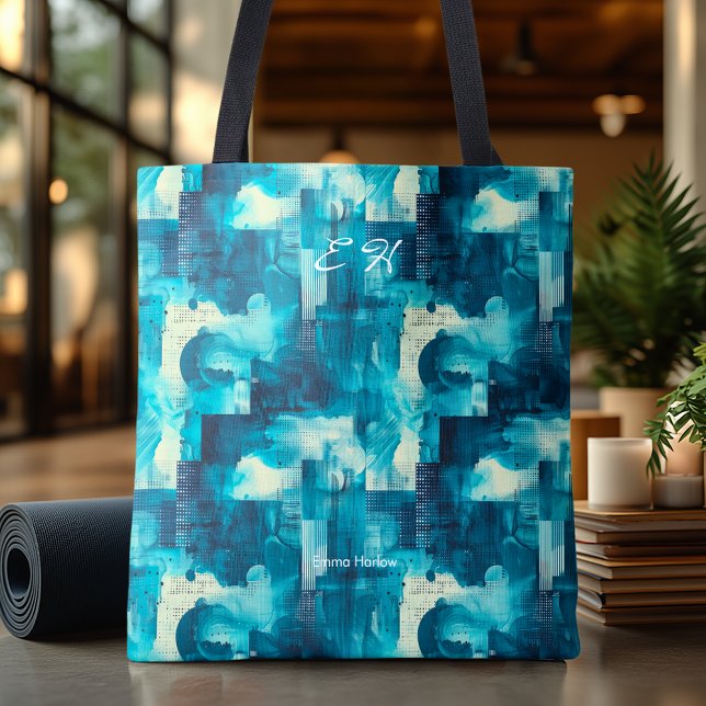 Saco de Tote Personalizado do Abstrato Azul Serene (Criador carregado)