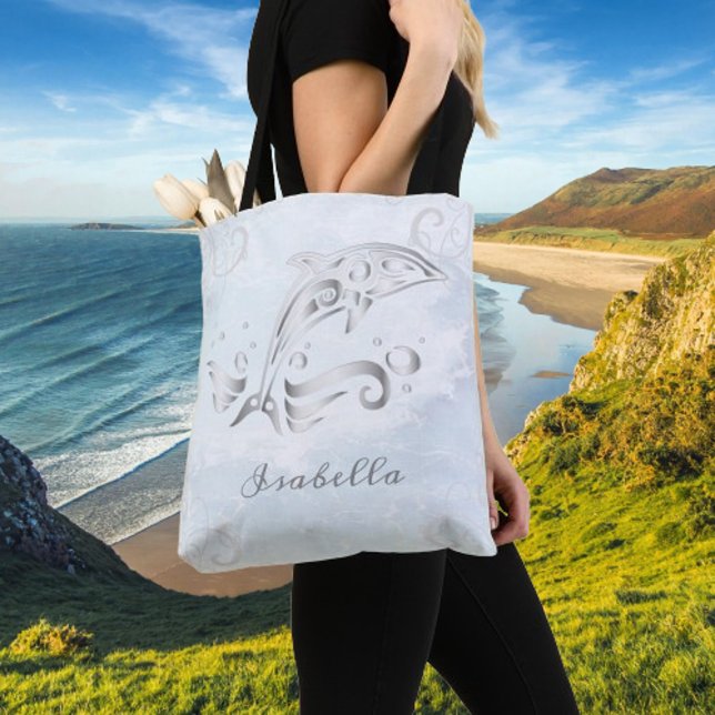 Saco de Tote Personalizado do Golfinho da cinza (Gray Dolphin Personalized Tote Bag)