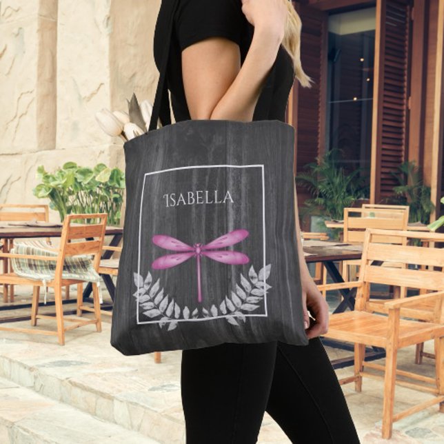 Saco de Tote Personalizado Russo do Dragonfly Mage (Magenta Dragonfly Rustic Personalized Tote Bag)