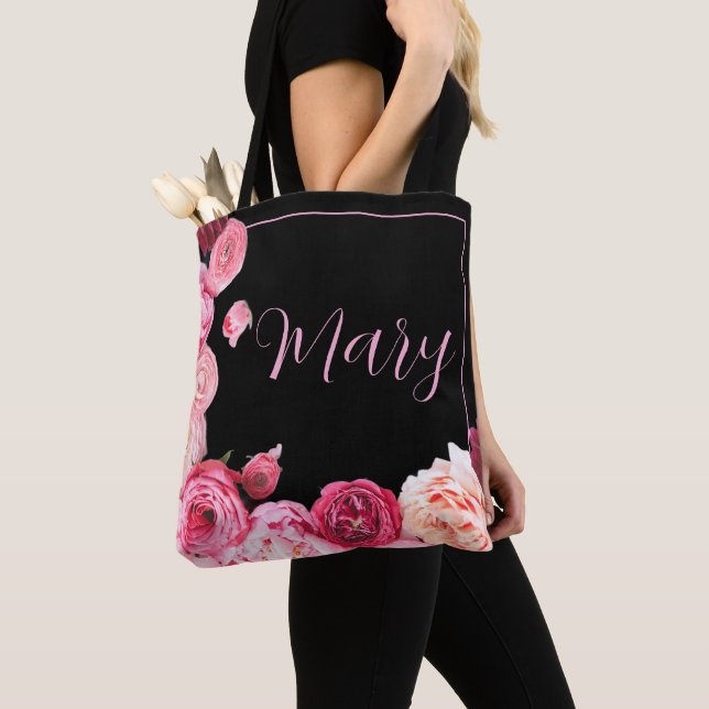 Saco de Tote Preto Personalizado - Peneiro Rosa (Close Up)