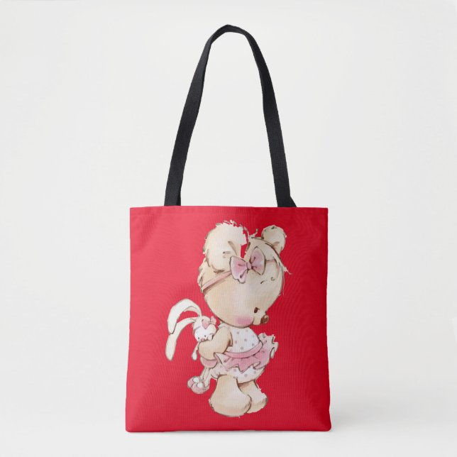 Saco de Tote vermelho com ursinho cômodo (Frente)