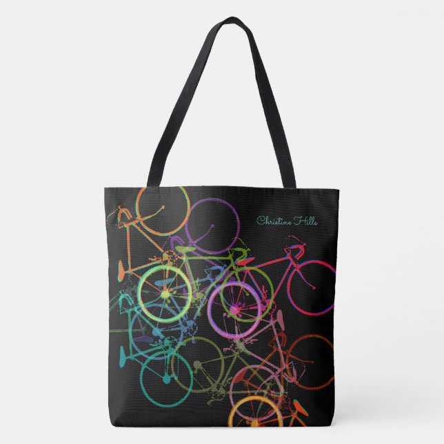 saco preto de tote de bicicleta com bicicletas col (Frente)