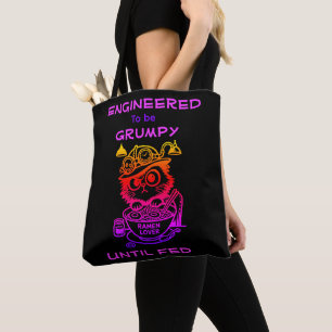 Saco preto de tote de Ramen de gato Steampunk engr