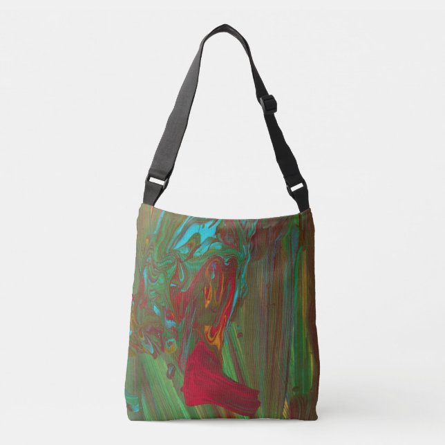 Saco Tote Abstrato Verde Vermelho Ousado De Trapos (Frente)