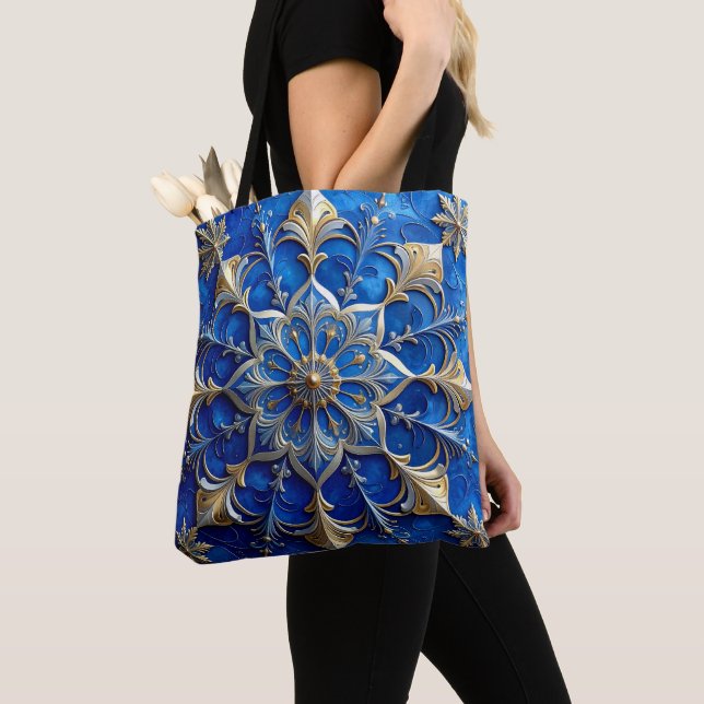 Saco Tote Azul Decorativo de Natal (Close Up)