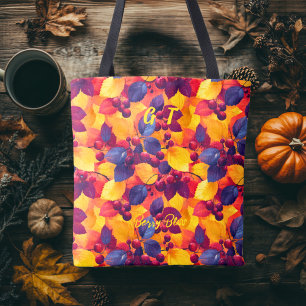 Saco Tote Berry Bliss com Folhas de Outono e Fruta