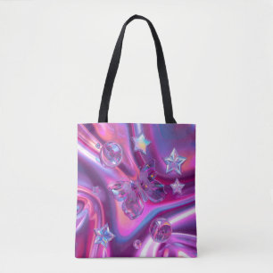 Saco Tote Borboleta Cromo Y2K Rosa Holográfico
