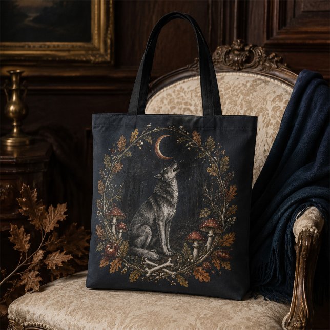Saco Tote Botânico Lobo de Samhain Vitoriano Gótic (Victorian Samhain Wolf Botanical Gothic Tote Bag)
