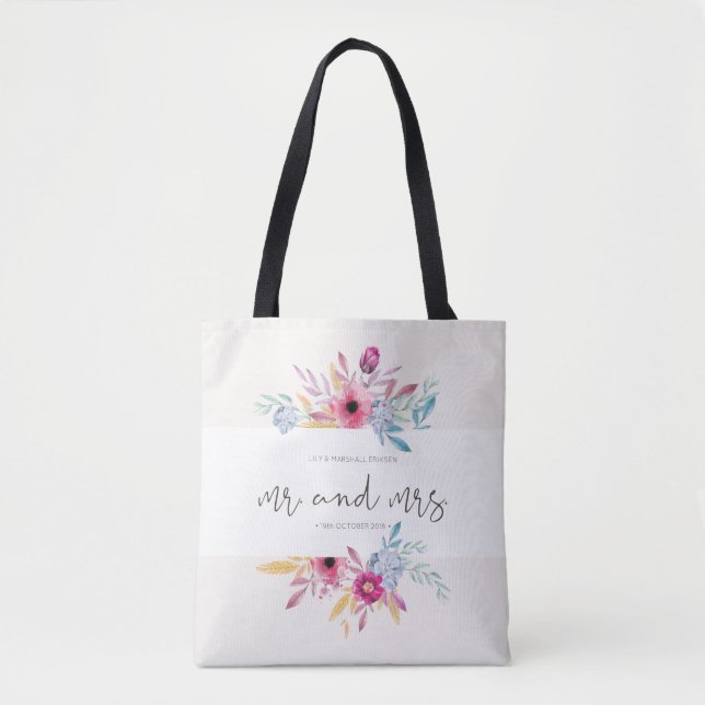 Saco Tote Casamento Floral Elegante Sr e Sra | (Frente)