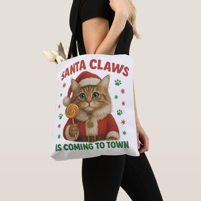 Saco Tote Cat Santa Claws (Close Up)