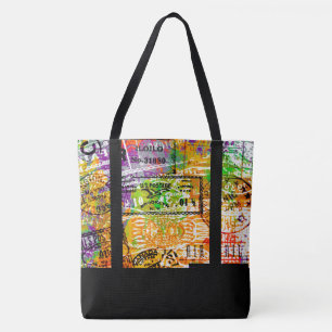 Saco Tote colagem de carimbo postal personalizado