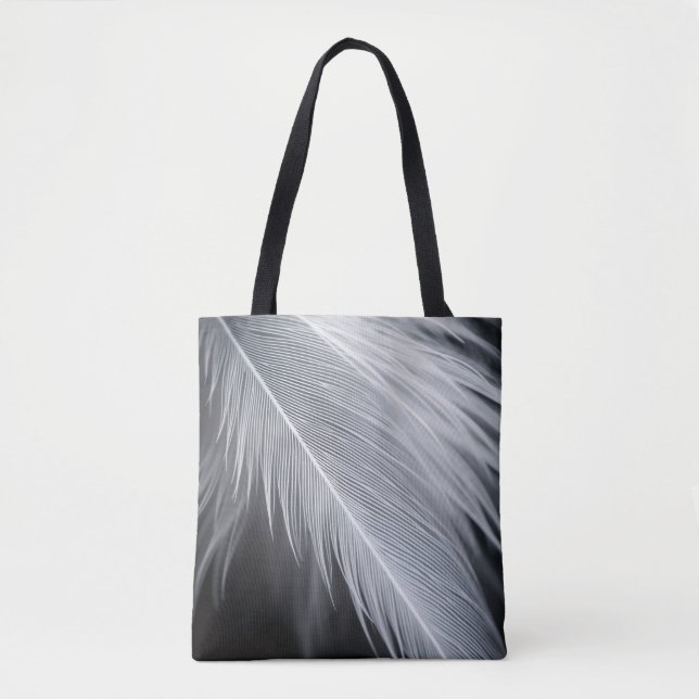 Saco Tote com Design de Penas Preto e Branco (Frente)