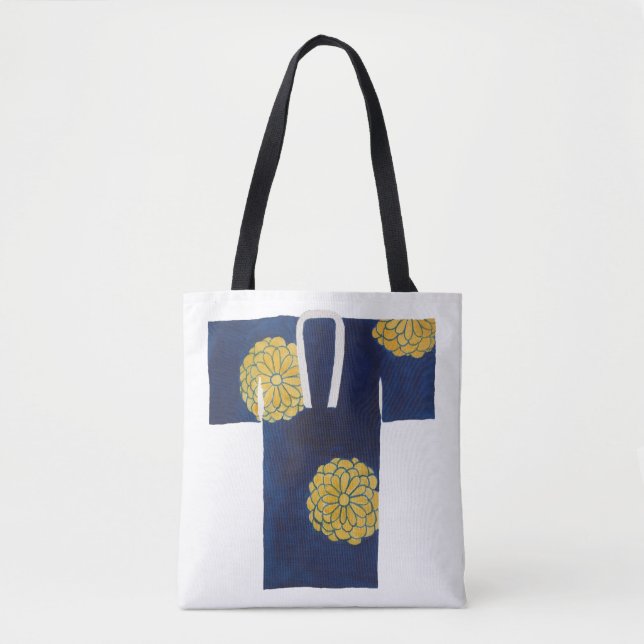 Saco tote com design nagajuban azul e dourado (Frente)