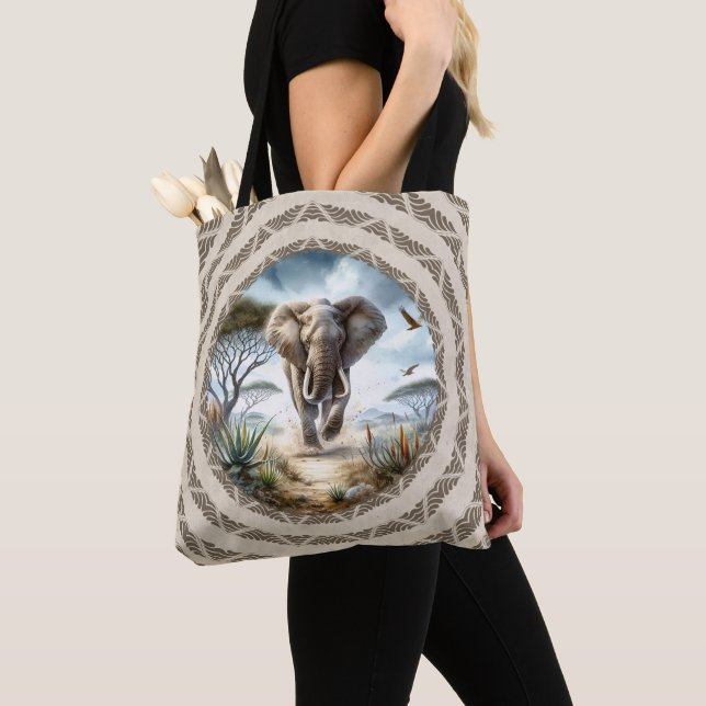 Saco Tote com Elefante Africano com Padrão (Close Up)