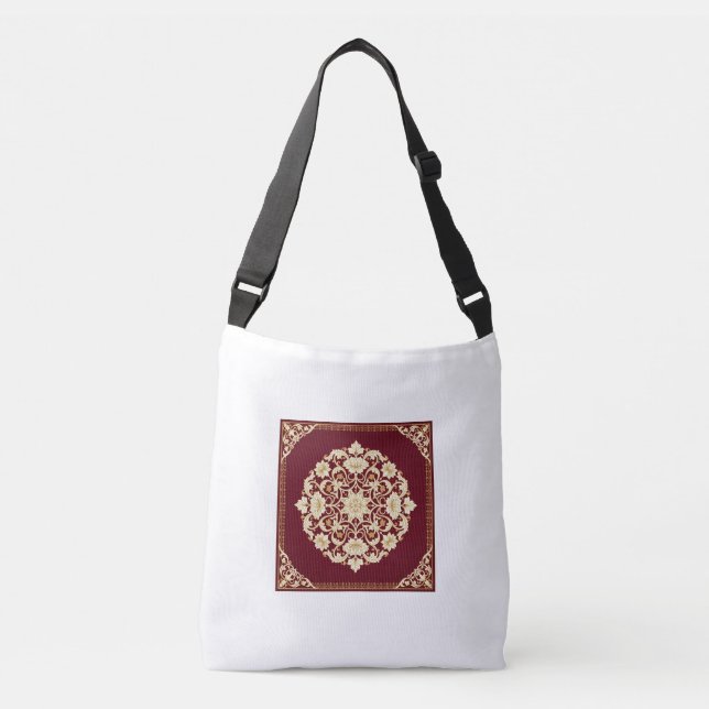 Saco Tote com Medalhão Floral Islâmico Vermelho (Frente)